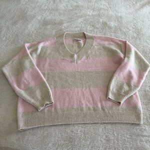 Hollister Pastel Pink and Tan Striped V Neck Sweater size Medium